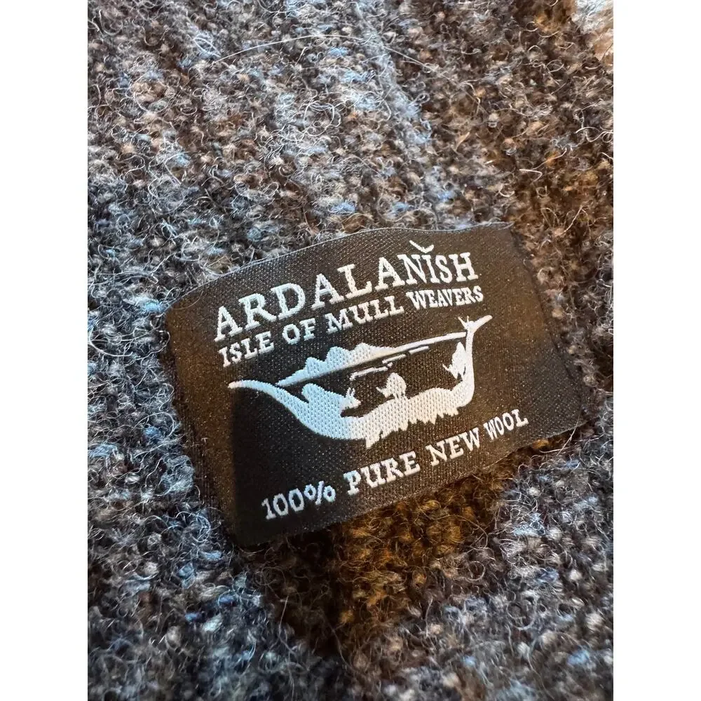 Ardalanish Isle of Mull Weavers 100% Pure New Wool Gray Brown Fringe Scarf